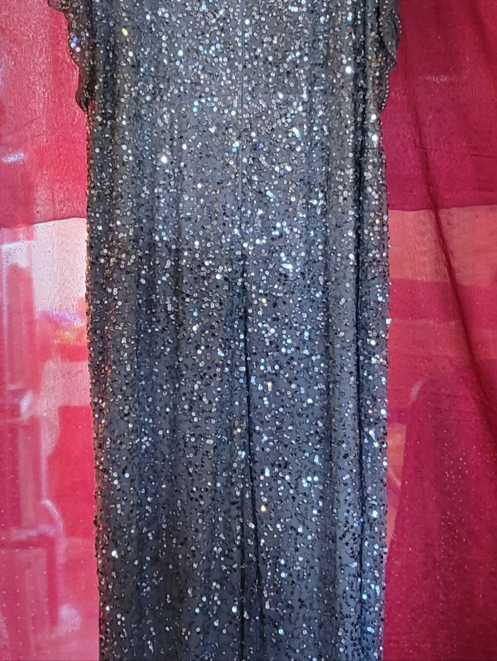 Long Silver Sequin Dress With Cap Sleeve And Back Zipper